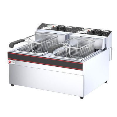 プロの電気2タンク2バスケットドーナットフライヤーマシンで肉とスナックを揚げる