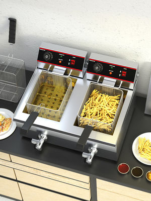 ステンレス鋼 電動 ポテトチップス フライヤー 温度制御とカバー 13L