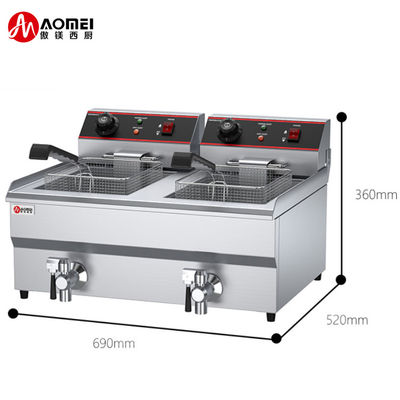 商用食材用 131v 電動深揚げ機 オイルバルブと 290x520x360mm サイズ