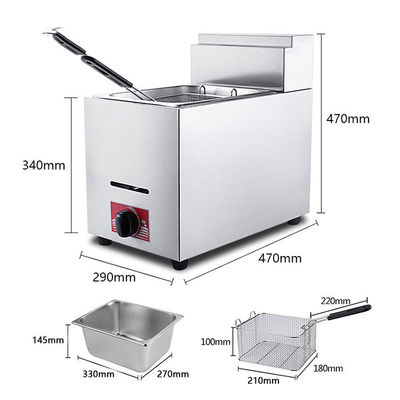 ホテルのキッチン用 6L ステンレス鋼 LPG ガスディープフライヤー 1タンク 1バスケット 340x630x610