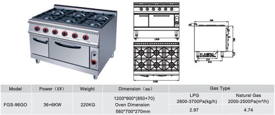 商用 6 燃焼器 ガスオーブンレンジストーブ 220KG 容量と電圧 V LPG2800PA