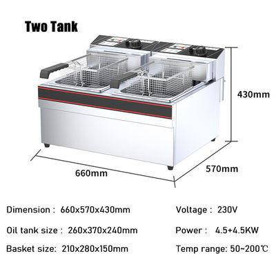 プロの電気2タンク2バスケットドーナットフライヤーマシンで肉とスナックを揚げる