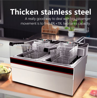 プロの電気2タンク2バスケットドーナットフライヤーマシンで肉とスナックを揚げる