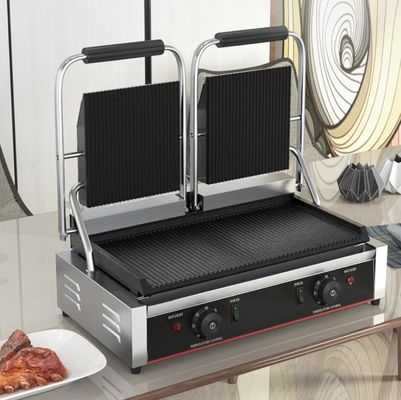 3600W 商用 テーブル トップ コンタクト グリル サンドウィッチ プレス パニニ グリル 黒銀