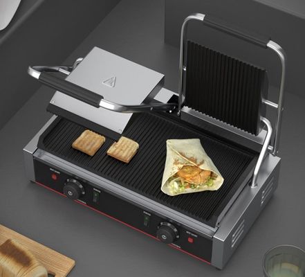 3600W 商用 テーブル トップ コンタクト グリル サンドウィッチ プレス パニニ グリル 黒銀