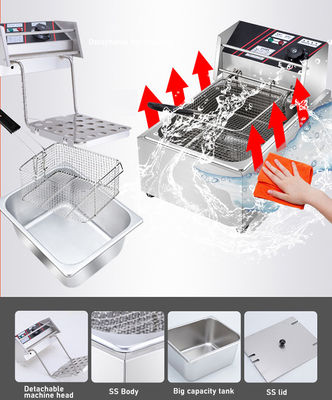 プロの電動式深揚げ器 1タンク 1バスケット 220V/110V 電気電圧