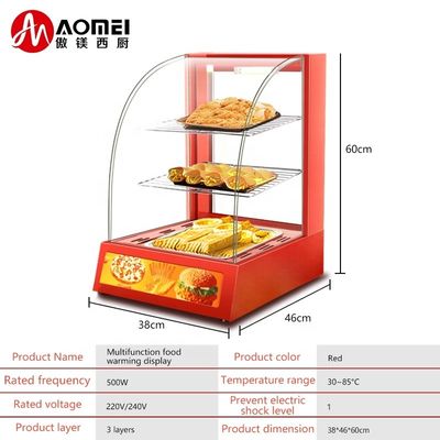 商業用ミニ電気食品ディスプレイ 暖かいショートケース 3層 380x460x600mm