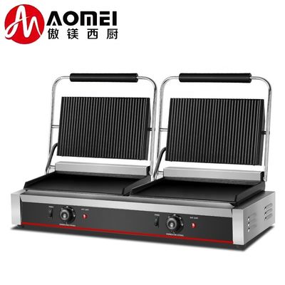 220V ステンレス鋼のダブルプレート パニニ グリル サンドウィッチ ハンバーガー サンドウィッチプレス