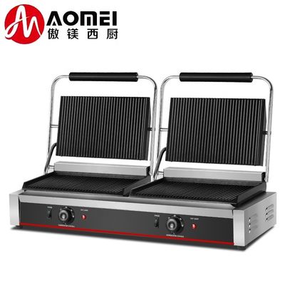 220V ステンレス鋼のダブルプレート パニニ グリル サンドウィッチ ハンバーガー サンドウィッチプレス