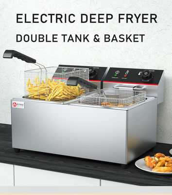 670*435*350mm 食品ショップ用電動深揚げ機 ダブルタンク 11L*2 産業用台台
