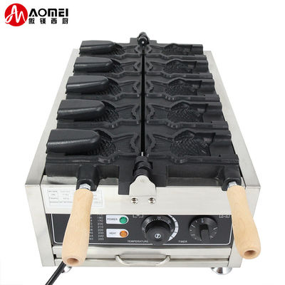 220v 電動 5pcs オープン・マウス・フィッシュ・フォーム・ワッフルメーカー タイヤキマシン 375*700*290